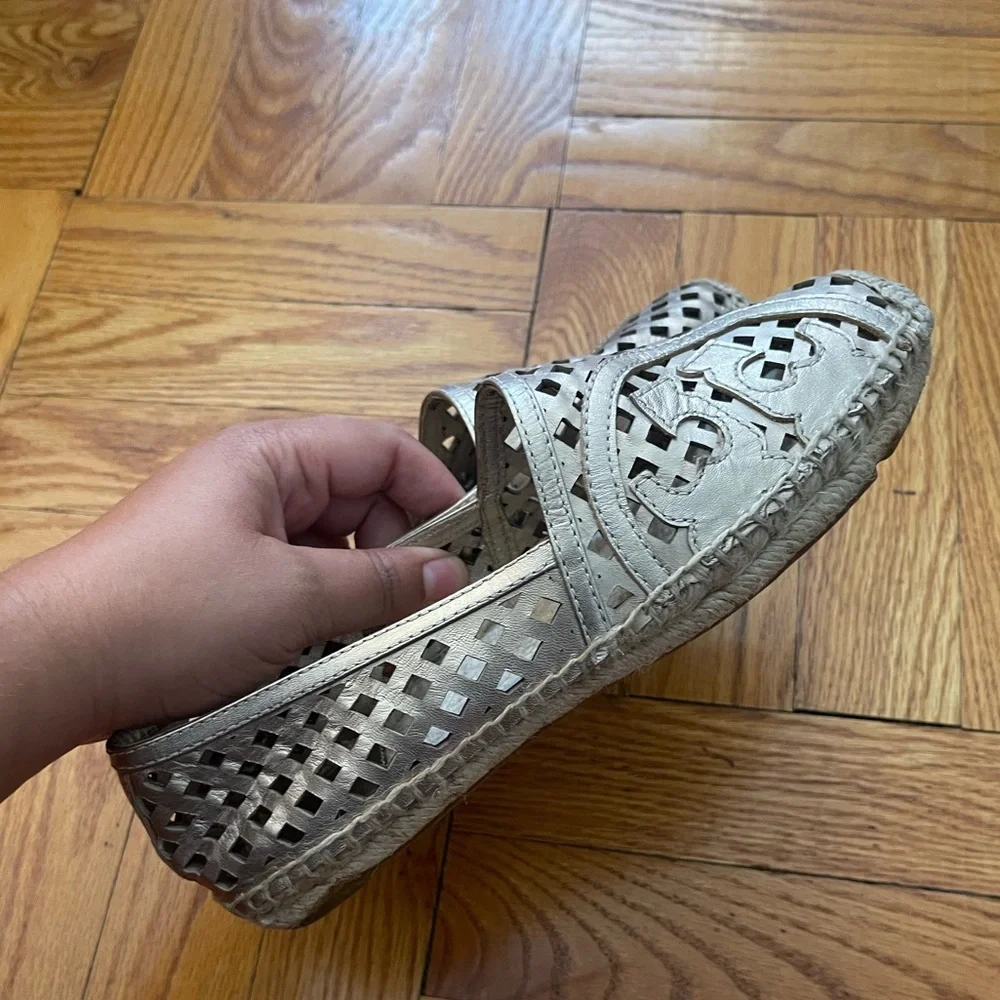 Tory Burch Gold Laser Cut Espadrilles